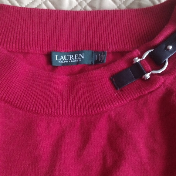 2/$30 Lauren Ralph Lauren Women's Cotton Red Sweater with Buckle Detail - Picture 2 of 6